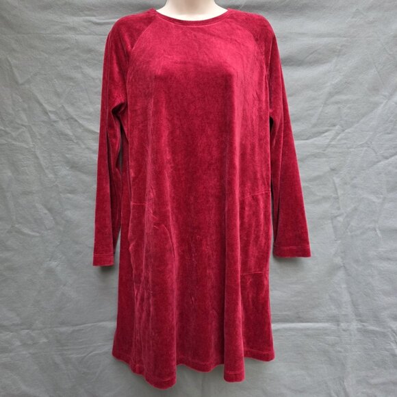 J. Jill Dresses & Skirts - Pure J. Jill Red Velour Shirt Dress Size M Holiday Christmas Soft Long Sleeves
